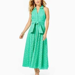 Sleeveless Green Lace Maxi Dress